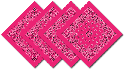 4-Pack USA Made Paisley Bandanna - HOT PINK featuring vibrant paisley design in 100% cotton, made in the USA.