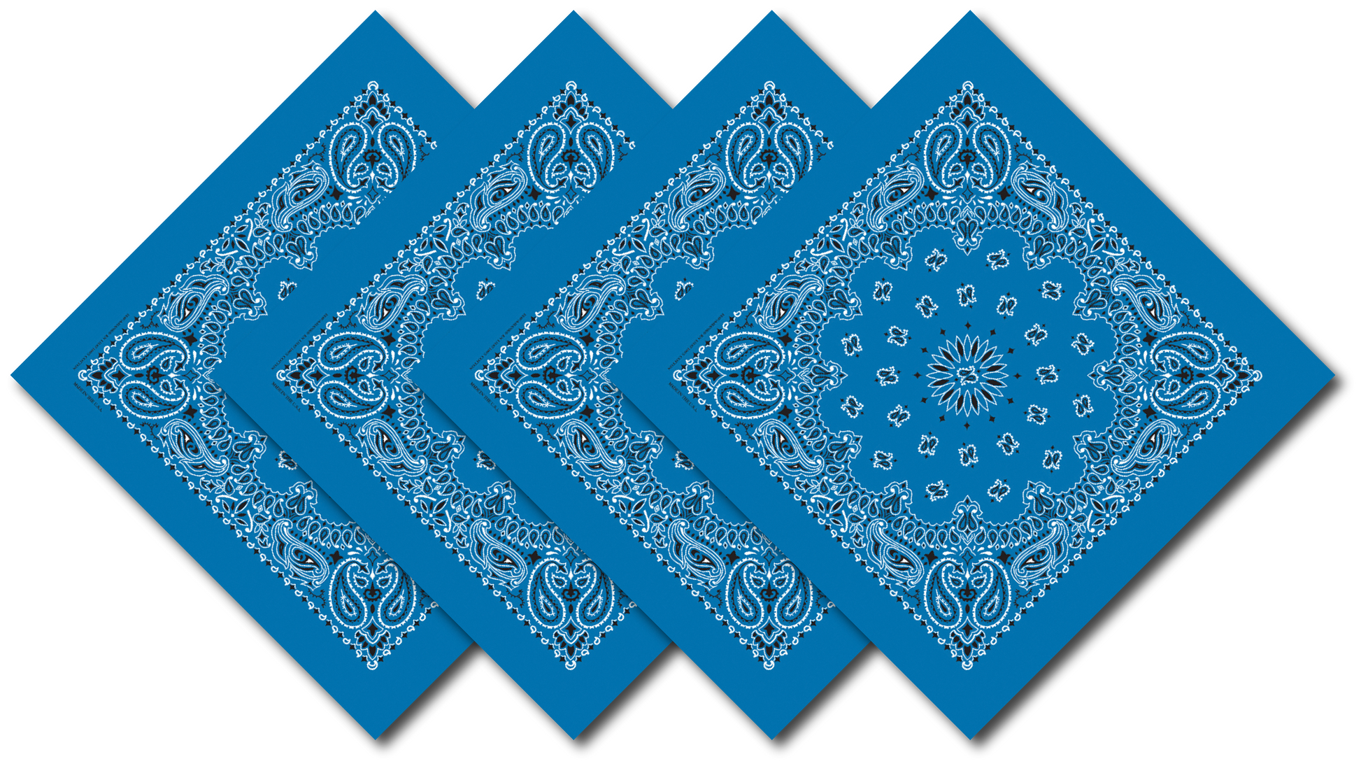 4-Pack USA Made Paisley Bandanna - MIRAGE BLUE featuring traditional paisley design in vibrant blue.
