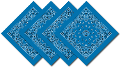 4-Pack USA Made Paisley Bandanna - MIRAGE BLUE featuring traditional paisley design in vibrant blue.