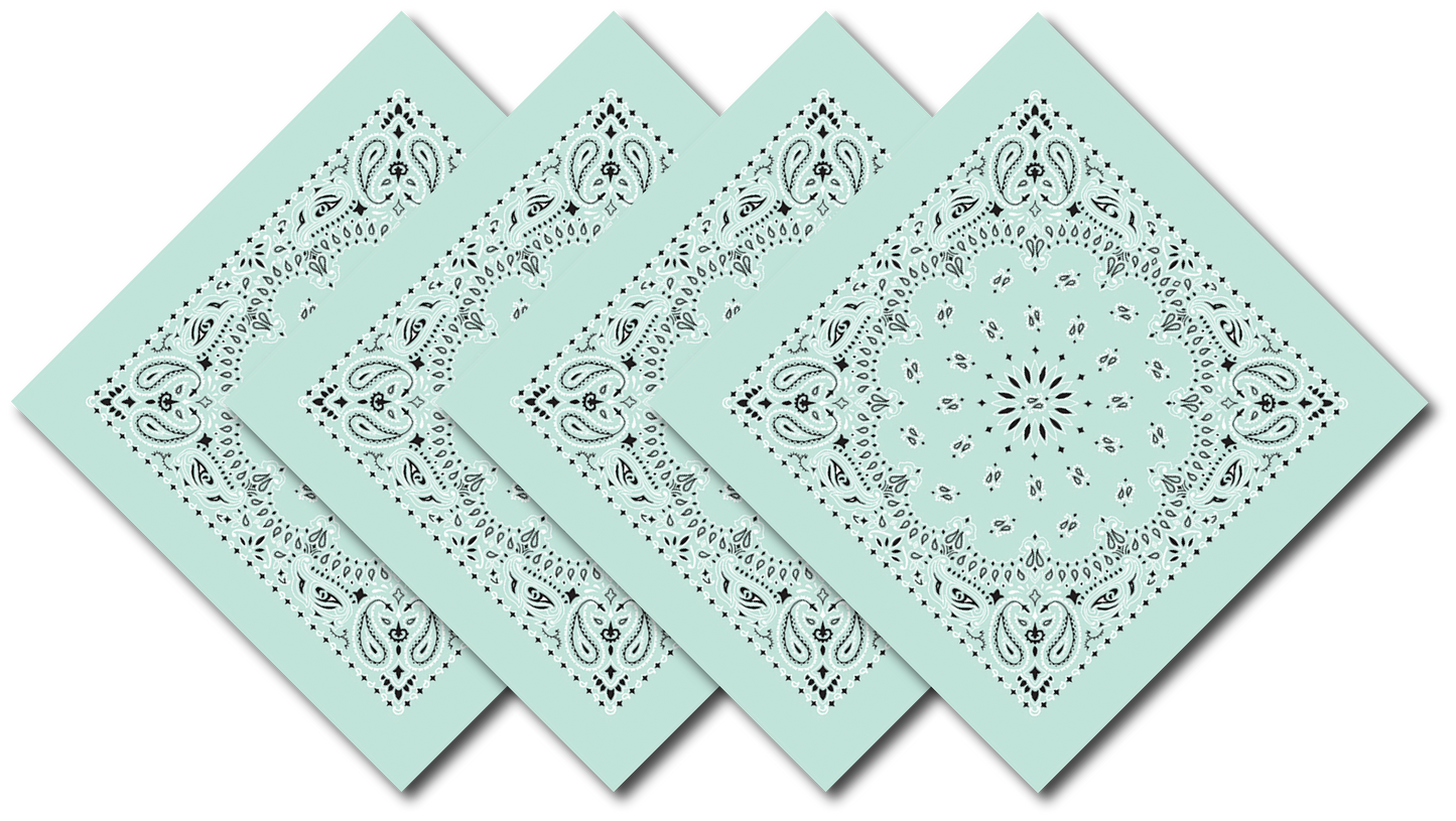4-Pack USA Made Paisley Bandanna - MINT featuring traditional paisley design in mint color, 100% cotton fabric.