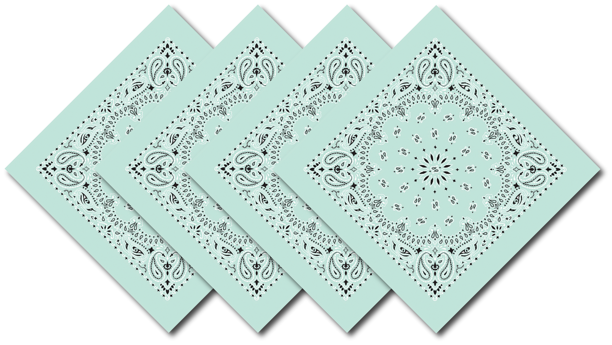 4-Pack USA Made Paisley Bandanna - MINT featuring traditional paisley design in mint color, 100% cotton fabric.
