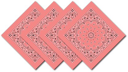 4-Pack USA Made Paisley Bandanna - STRAWBERRY in a vibrant pink color with intricate paisley designs.