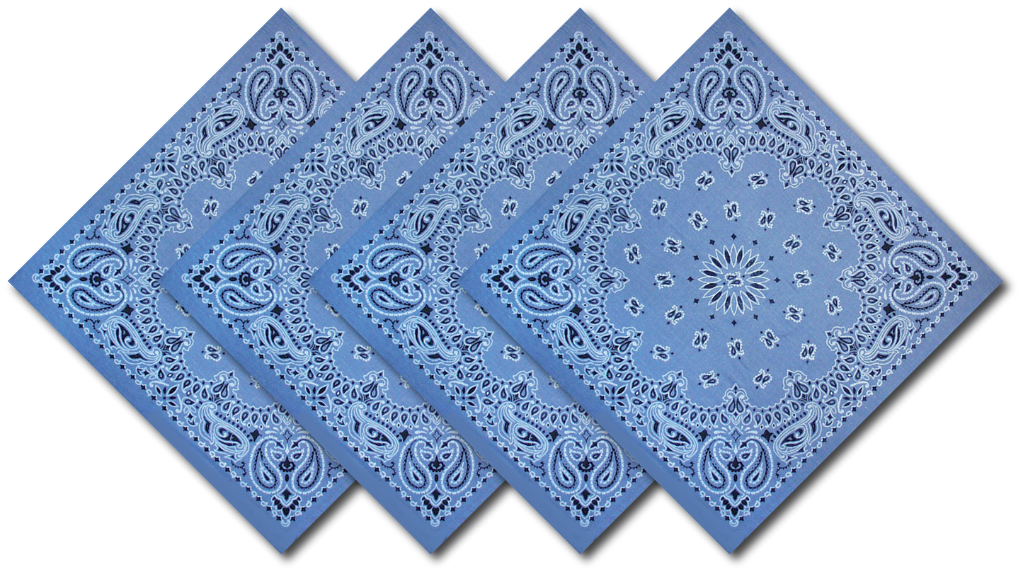 4-Pack USA Made Paisley Bandanna - CHAMBRAY BLUE featuring traditional paisley design.