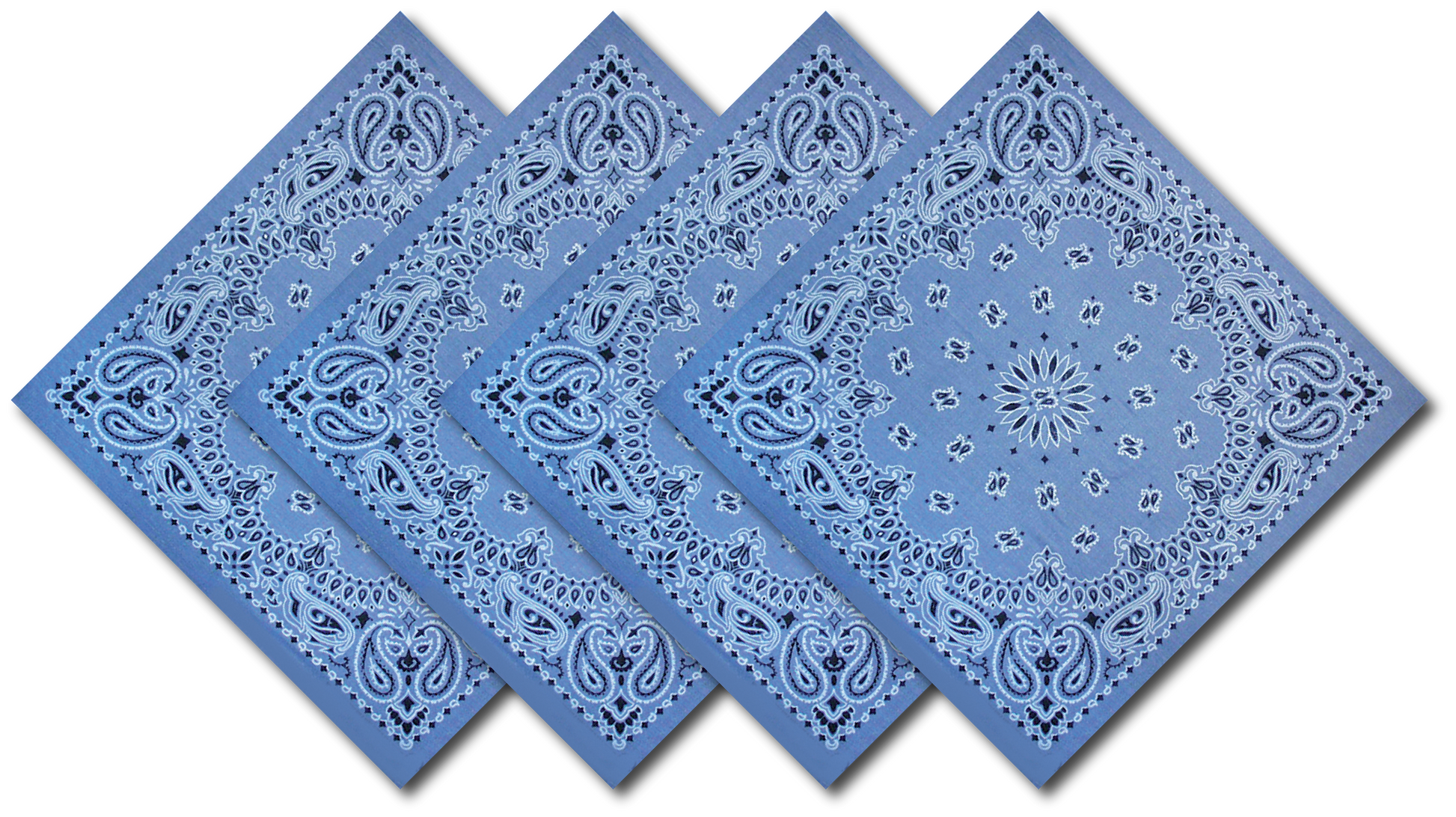 4-Pack USA Made Paisley Bandanna - CHAMBRAY BLUE featuring traditional paisley design.