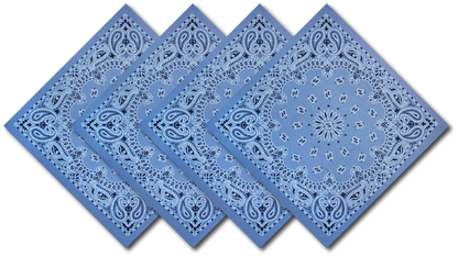 4-Pack USA Made Paisley Bandanna - CHAMBRAY BLUE featuring traditional paisley design.