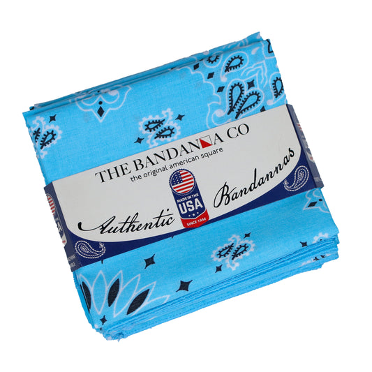 Light Blue Paisley Bandanna 4 Pack – Cotton 22x22
