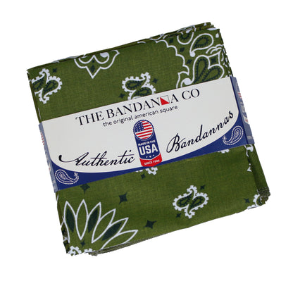 Olive Green Paisley Bandanna 4 Pack – Cotton 22x22