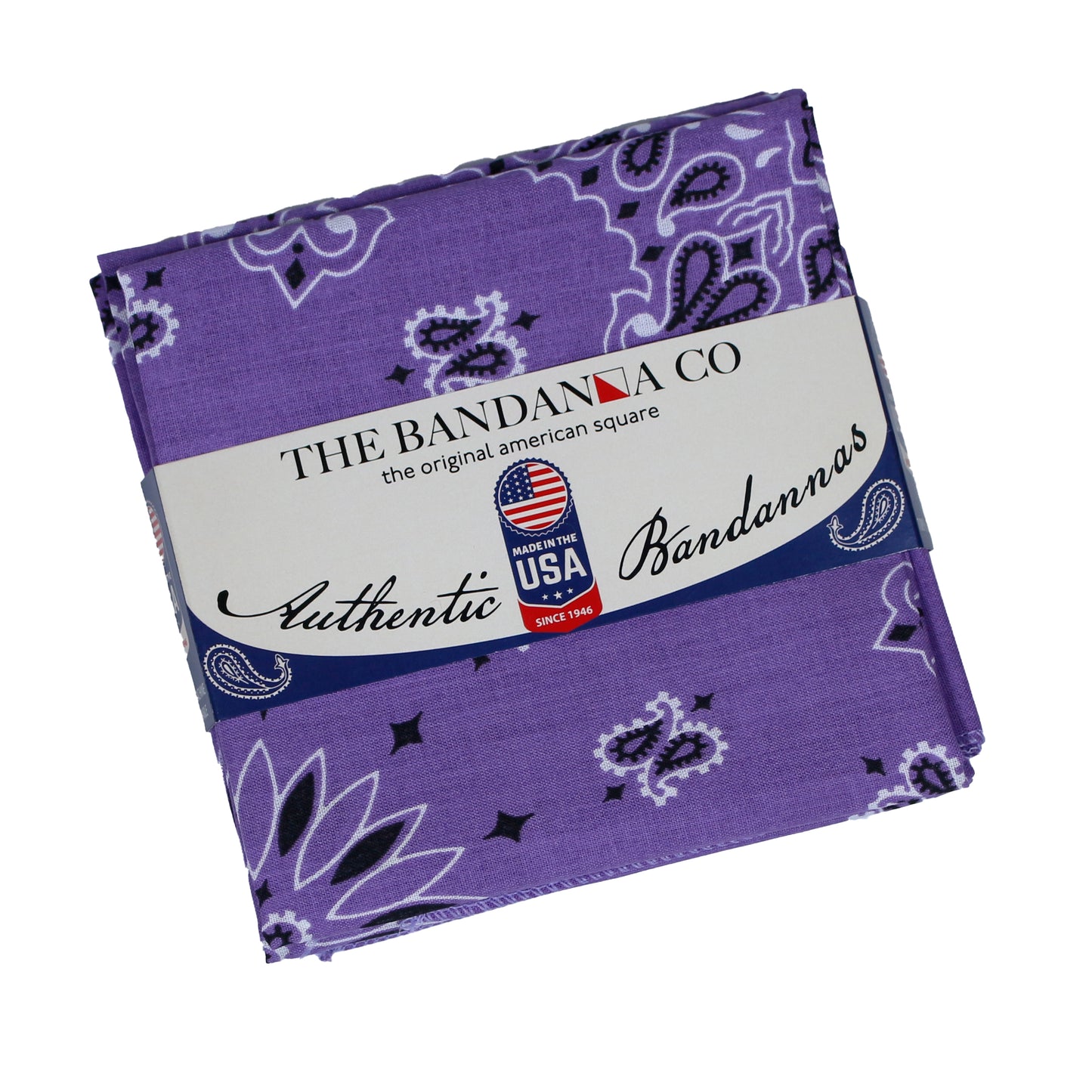 4-Pack USA Made Paisley Bandanna - PLUM, traditional plum paisley bandannas in cotton packaging from The Bandanna Co.