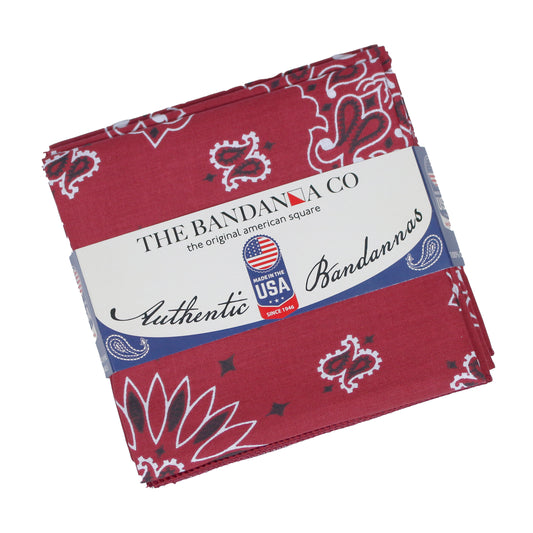 Burgundy Paisley Bandanna 4 Pack – 100% Cotton, 22x22