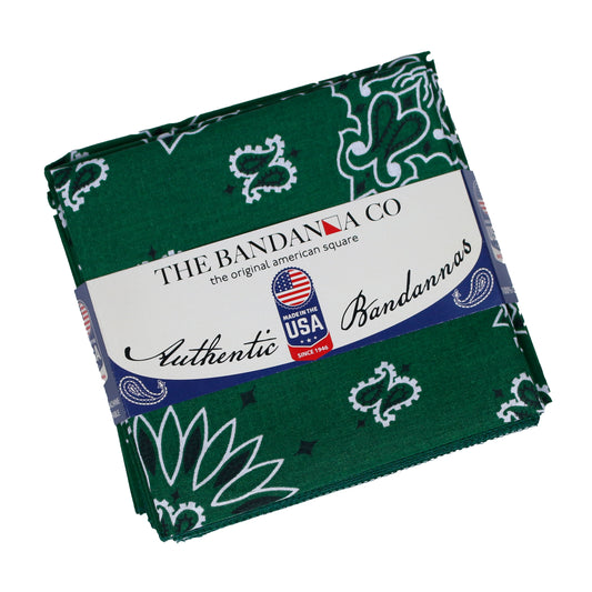 Hunter Green Bandanna 4 Pack – Cotton Paisley 22x22