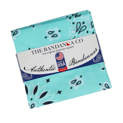 4-Pack USA Made Paisley Bandanna - MINT in mint green with traditional paisley design and authentic branding.