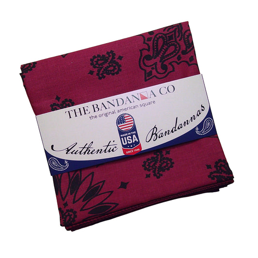 Contemporary Paisley Bandannas - 4-Pack, red with black print, made in USA, rolled hem, two-sided, 100% cotton, 22x22 inches