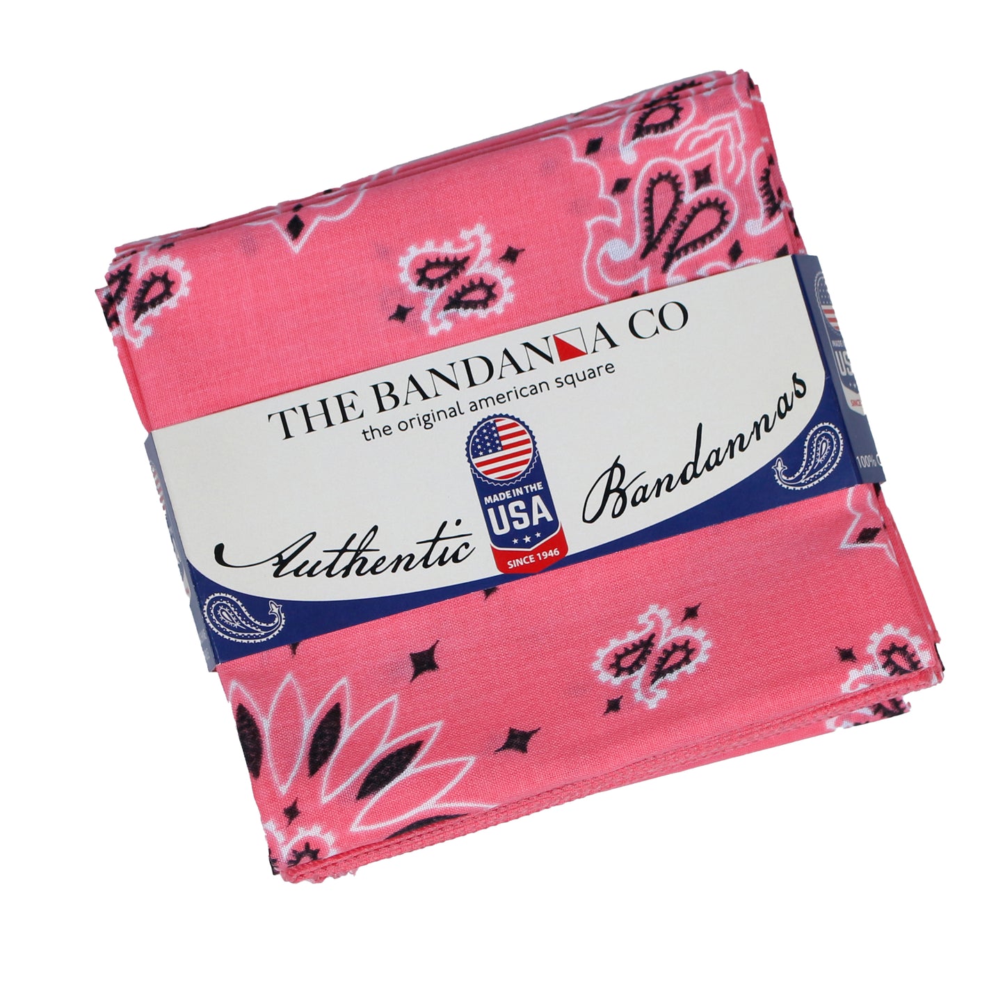 4-Pack USA Made Paisley Bandanna - STRAWBERRY in traditional paisley design, 100% cotton, made in the USA.