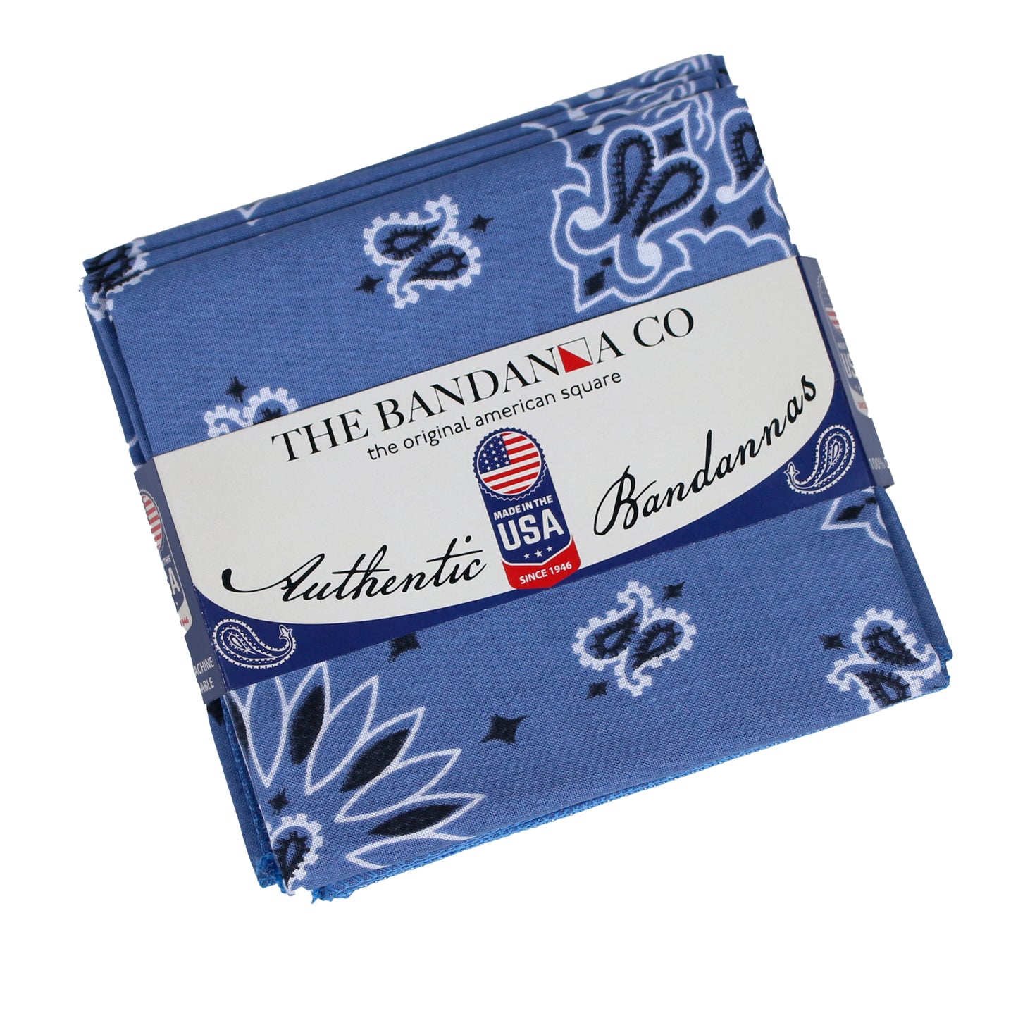 4-Pack USA Made Paisley Bandanna - CHAMBRAY BLUE, featuring traditional paisley design, made in the USA.