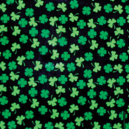 SHAMROCKS - 22" Bandanna - 4-Pack featuring green shamrocks on a black background, perfect for St. Patty's Day celebrations.