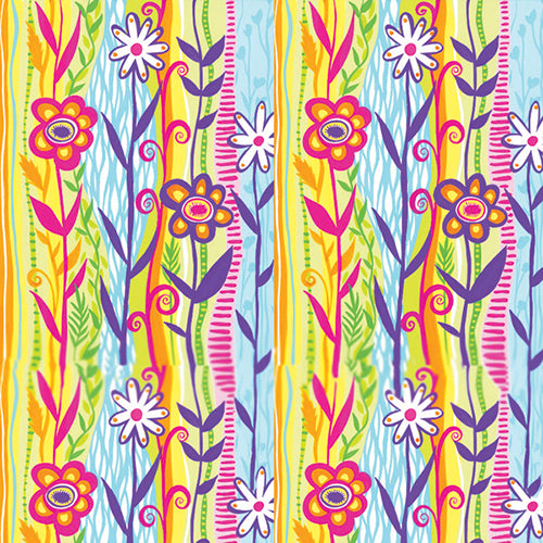 Vibrant spring flower pattern on SPRING FLOWERS - 22" Bandanna - 4-Pack, showcasing a colorful paisley design for spring or Easter.