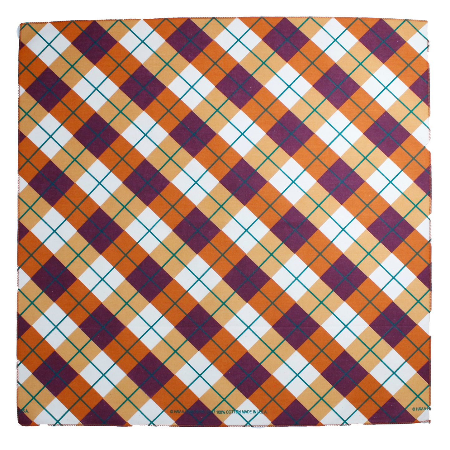 Thankful Threads Bandanna Assortment 4-Pack - Made In The USA, plaid design cotton bandanna in orange and purple colors.