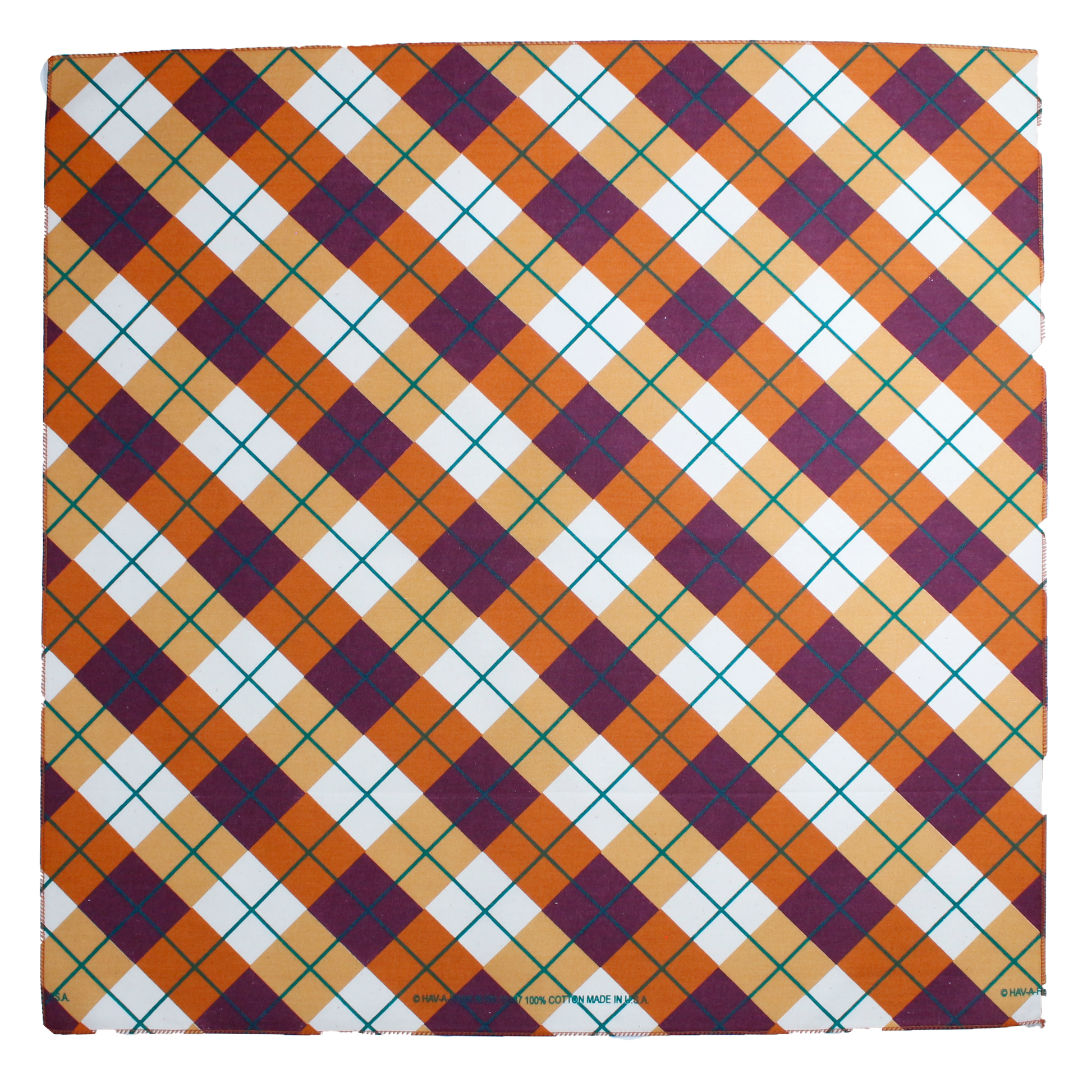 Thankful Threads Bandanna Assortment 4-Pack - Made In The USA, plaid design cotton bandanna in orange and purple colors.