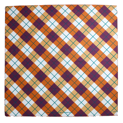 Thankful Threads Bandanna Assortment 4-Pack - Made In The USA, plaid design cotton bandanna in orange and purple colors.