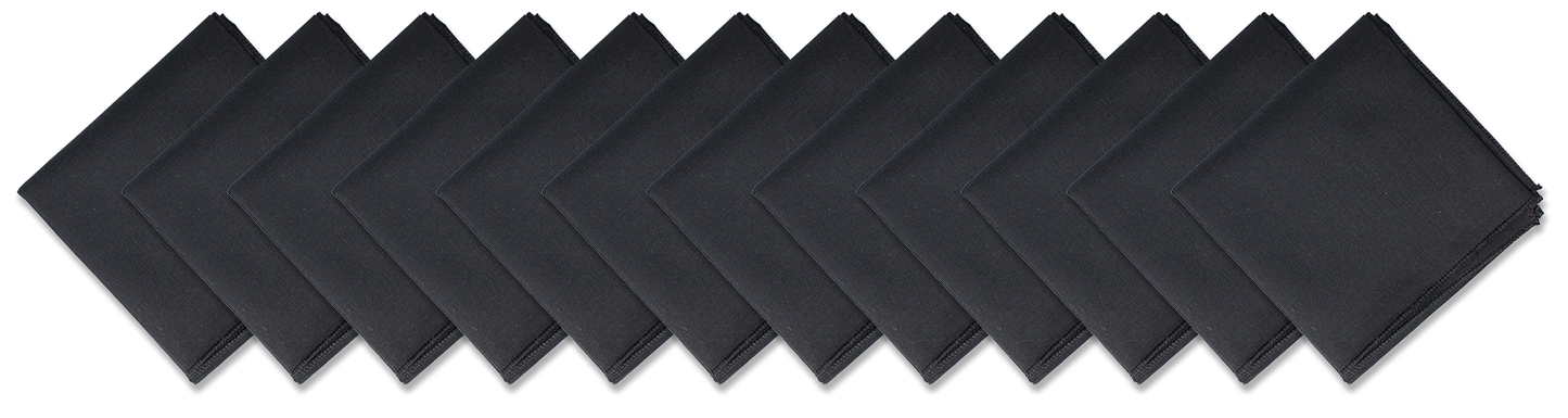 Solid color 22" bandannas - 12 pack in black, perfect for various styles and customization options.