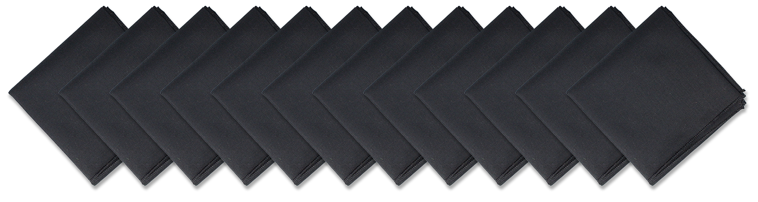 Solid color 22" bandannas - 12 pack in black, perfect for various styles and customization options.