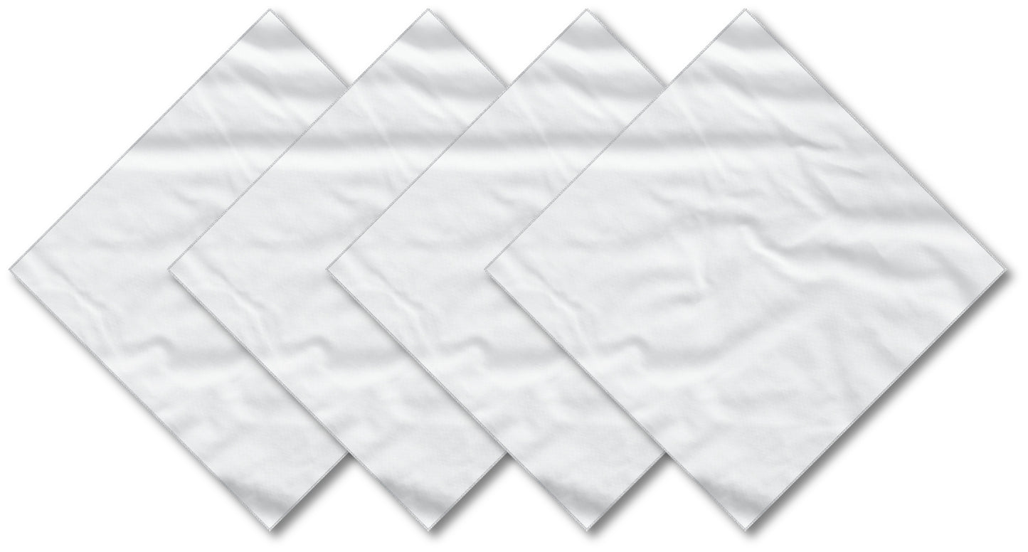 White Solid Color Bandanna 4 Pack - Cotton 22x22, large 22-inch cotton bandannas in solid white, perfect for customization or various uses.