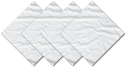White Solid Color Bandanna 4 Pack - Cotton 22x22, large 22-inch cotton bandannas in solid white, perfect for customization or various uses.