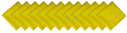 SOLID COLOR 22" BANDANNAS - 12 Pack yellow cotton bandannas displayed in a row on a white background.