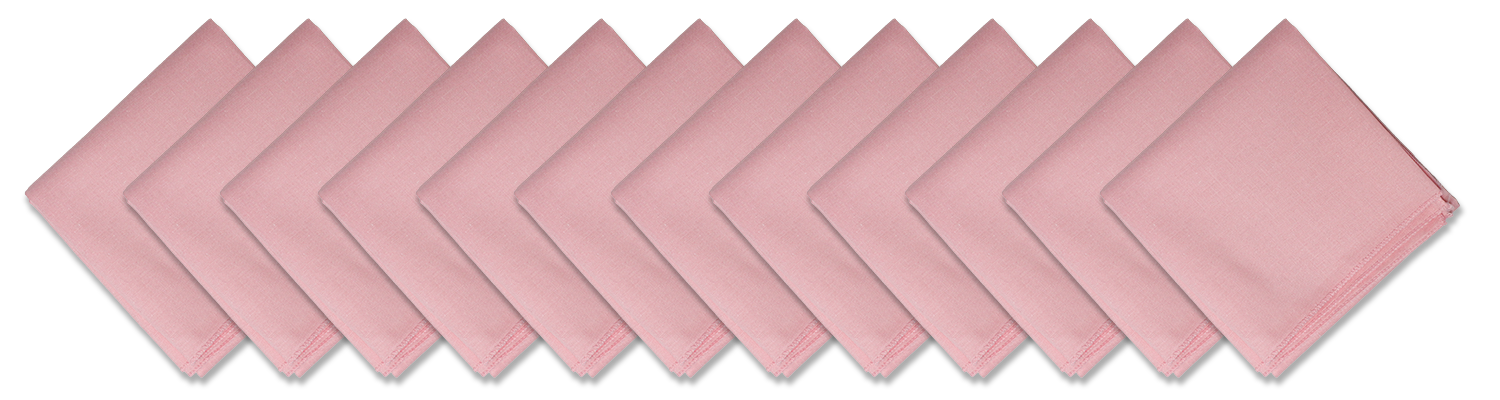 SOLID COLOR 22" BANDANNAS - 12 Pack in pink color, 100% cotton, perfect for customization or various styles.