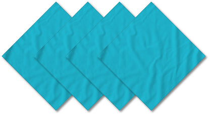 Turquoise Solid Color Bandanna 4 Pack - Cotton 22x22, large 22 inch square bandannas in solid turquoise color, 100% cotton, made in USA