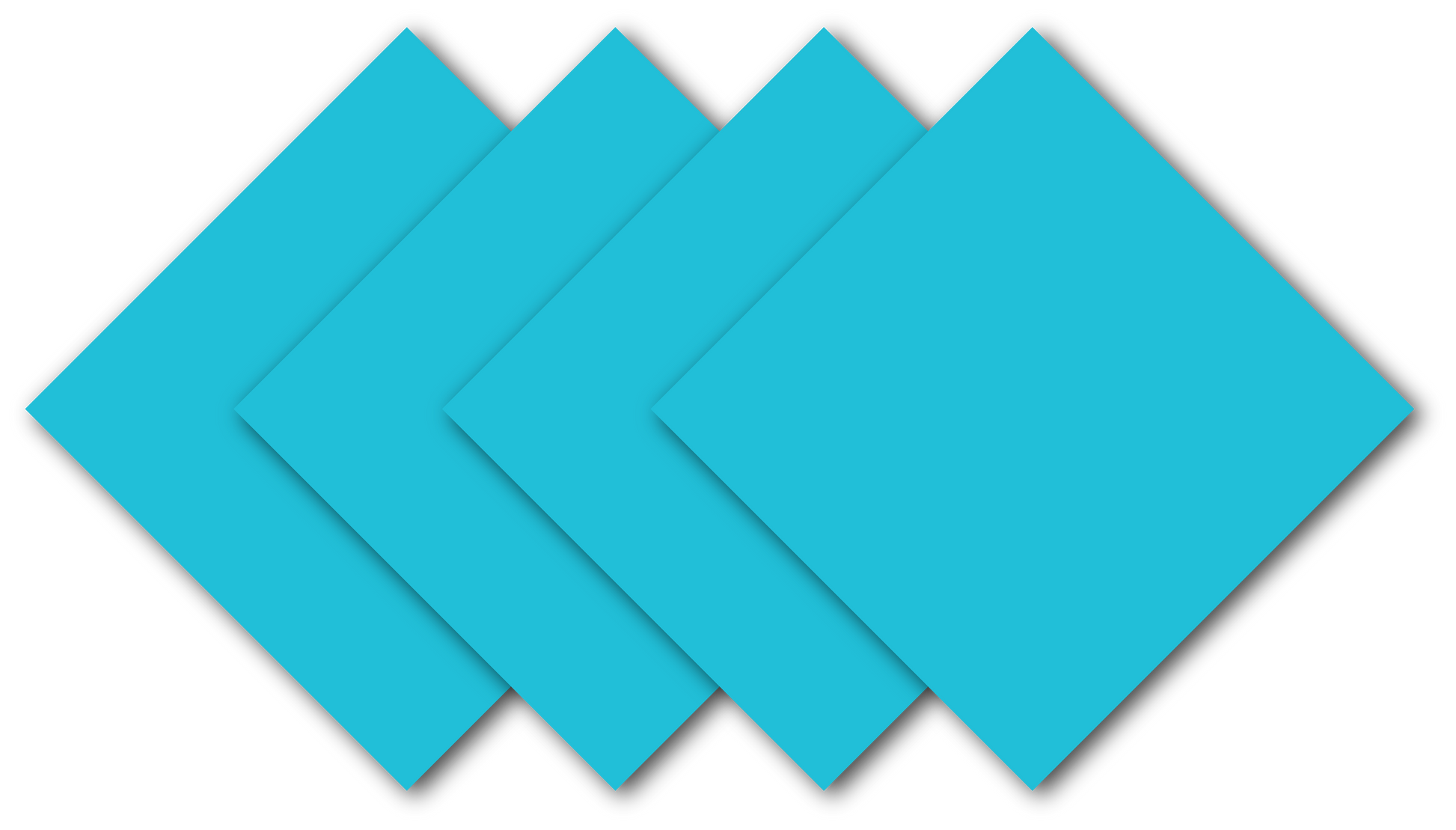 Turquoise Solid Color Bandanna 4 Pack - Cotton 22x22 displayed in a diamond pattern