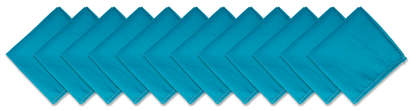 SOLID COLOR 22" BANDANNAS - 12 Pack of solid turquoise cotton bandanas arranged in a row.
