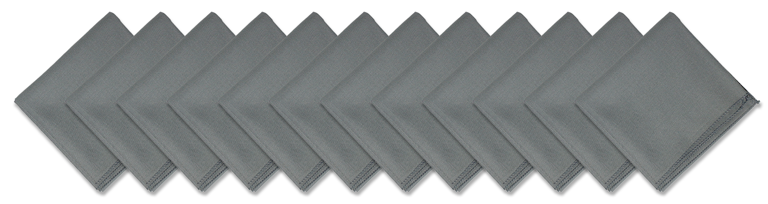 SOLID COLOR 22" BANDANNAS - 12 Pack of large gray cotton bandannas made in the USA, perfect for customization.