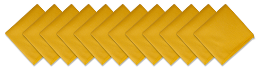 SOLID COLOR 22" BANDANNAS - 12 Pack in a vibrant yellow color, displayed in a row, perfect for customization or versatile use.