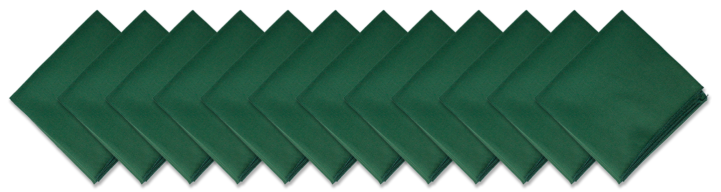 SOLID COLOR 22" BANDANNAS - 12 Pack of green cotton bandannas stacked neatly.