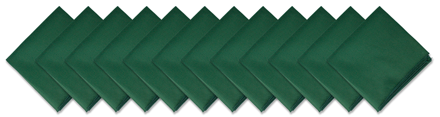 SOLID COLOR 22" BANDANNAS - 12 Pack of green cotton bandannas stacked neatly.