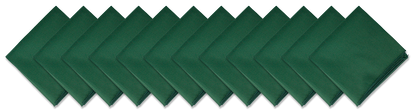 SOLID COLOR 22" BANDANNAS - 12 Pack of green cotton bandannas stacked neatly.