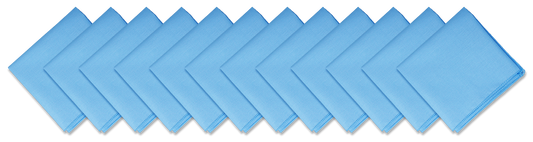 Light Blue Solid Color Bandanna 12 Pack - Cotton 22x22, large 22” x 22” square bandannas made from 100% cotton, made in the USA, blank design