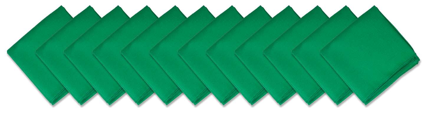 SOLID COLOR 22" BANDANNAS - 12 Pack in vibrant green color, perfect for customization and versatile use.