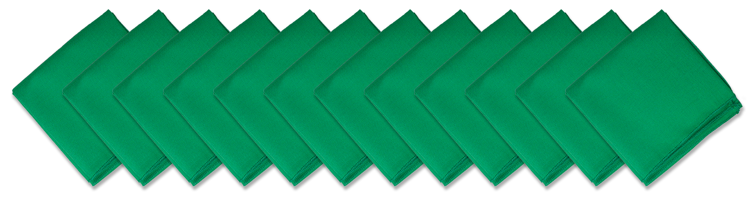 SOLID COLOR 22" BANDANNAS - 12 Pack in vibrant green color, perfect for customization and versatile use.