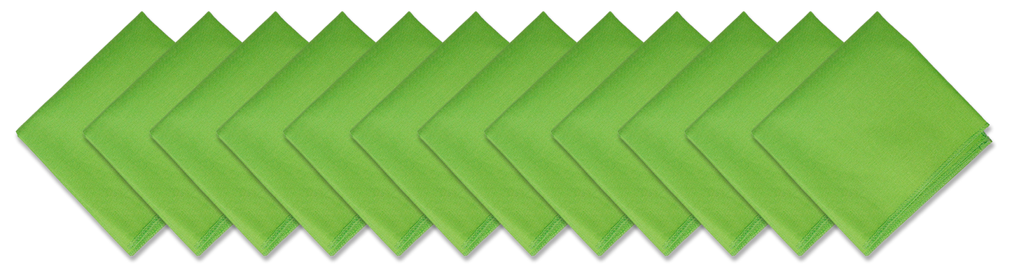 SOLID COLOR 22" BANDANNAS - 12 Pack in vibrant green color, perfect for various styling and customization options.