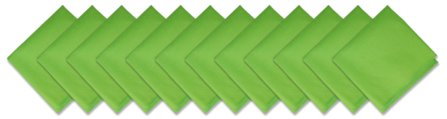 SOLID COLOR 22" BANDANNAS - 12 Pack in vibrant green color, perfect for various styling and customization options.