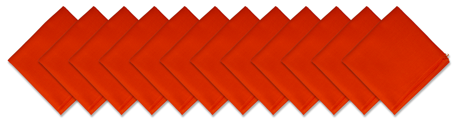 SOLID COLOR 22" BANDANNAS - 12 Pack in vibrant orange shade displayed in a row.