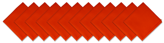 SOLID COLOR 22" BANDANNAS - 12 Pack in vibrant orange shade displayed in a row.