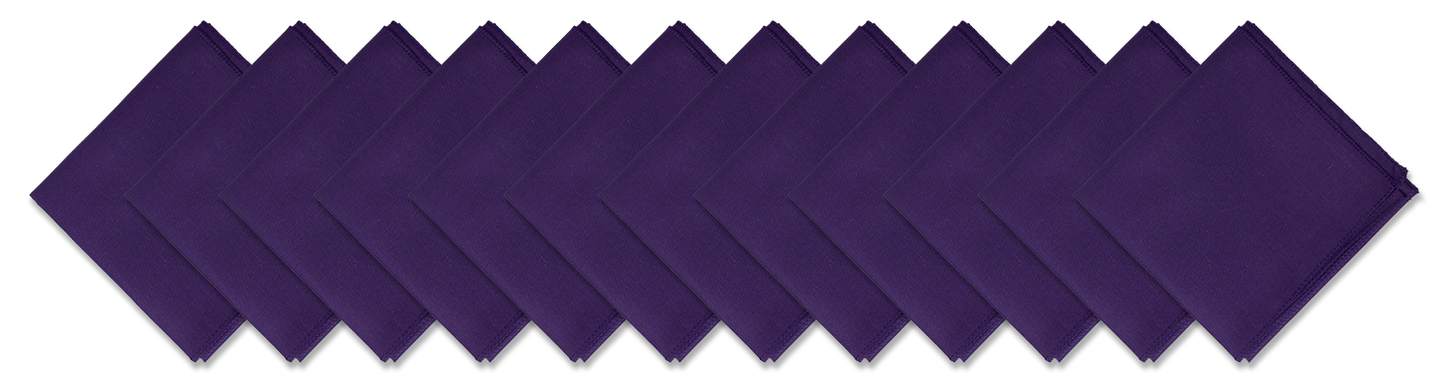 SOLID COLOR 22" BANDANNAS - 12 Pack in purple, 100% cotton, versatile for various styles and uses.