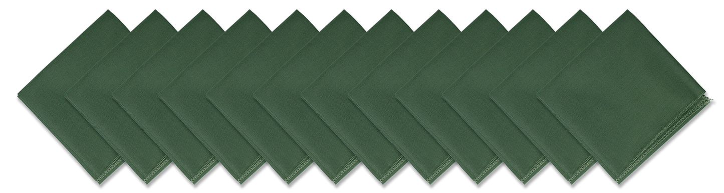 SOLID COLOR 22" BANDANNAS - 12 Pack, green cotton bandannas, large square bandanas for customization.