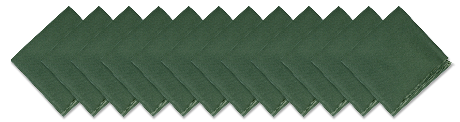 SOLID COLOR 22" BANDANNAS - 12 Pack, green cotton bandannas, large square bandanas for customization.