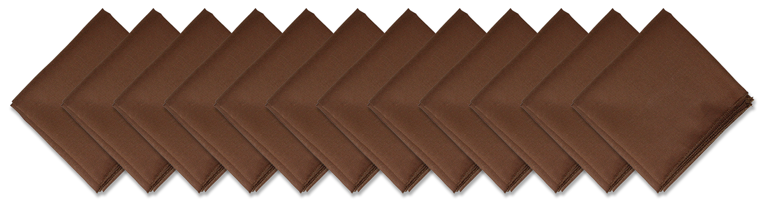 SOLID COLOR 22" BANDANNAS - 12 Pack in brown displayed in a row, perfect for customization or various uses.