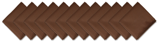 SOLID COLOR 22" BANDANNAS - 12 Pack in brown displayed in a row, perfect for customization or various uses.