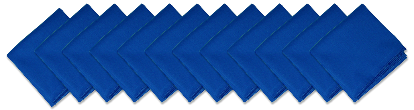 SOLID COLOR 22" BANDANNAS - 12 Pack in vibrant blue, large 22" x 22" cotton bandanas, perfect for customization and versatile use.